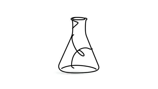 Erlenmeyer flask line art illustration white background.