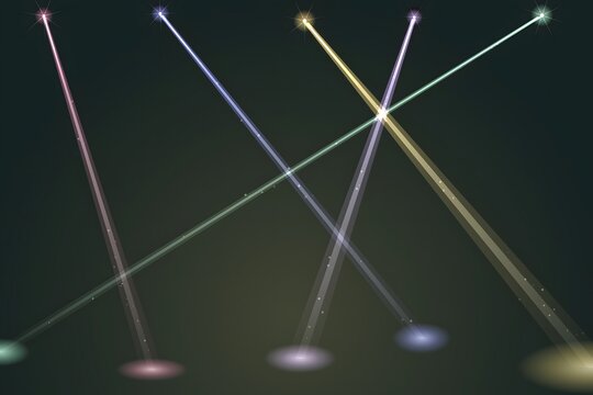 Colorful stage lights creating cross patterns on dark background
