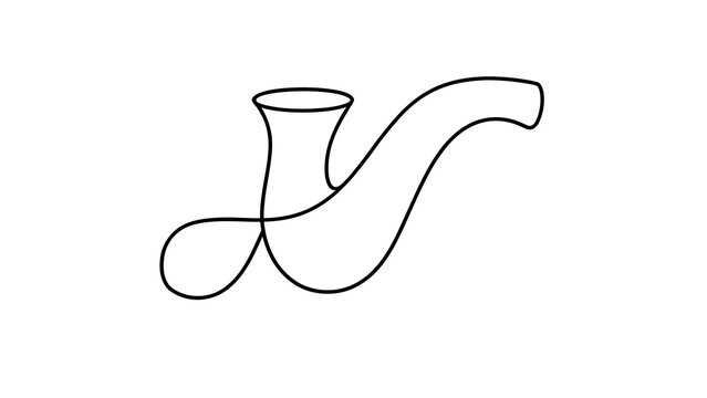 Elegant black line art hookah pipe white background.