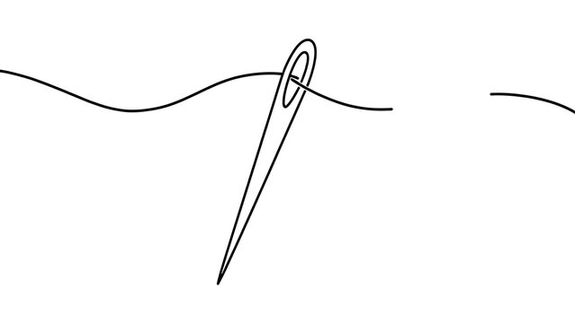 Sewing needle with thread on white background.
