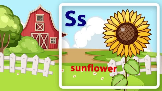 Educational Alphabet Animation with Sunflower and Farm Background