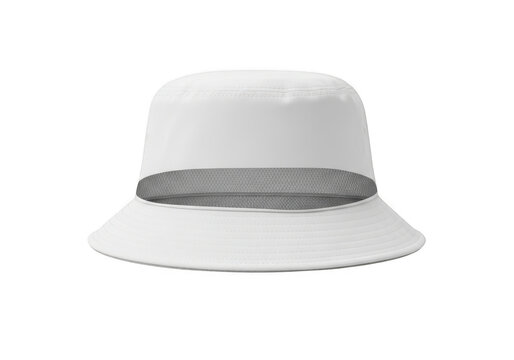 White bucket hat with a grey band isolated on a white background isolated on transparent background