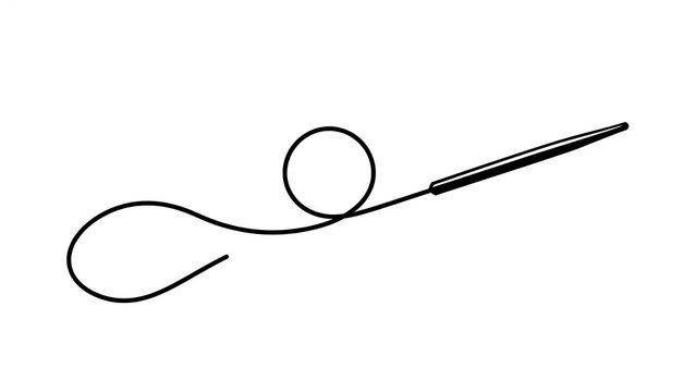 Hand drawn sewing needle and thread on white background.