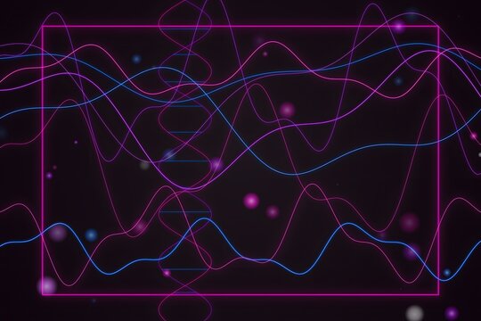 Abstract glowing blue and purple network map with digital nodes