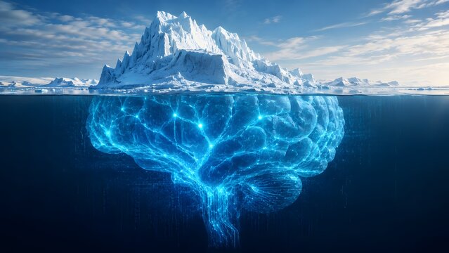Iceberg AI Data Center  AI iceberg hidden technology concept Underwater AI data center Future climate AI Digital iceberg business metaphor AI + ocean sustainability