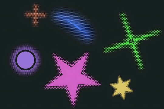 Colorful pixel art stars and shapes collection