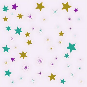 Colorful stars and sparkles floating on a light background