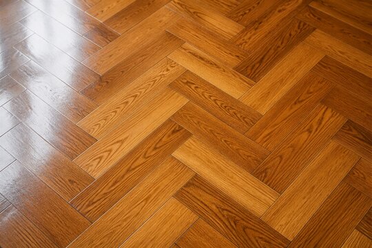 Herringbone oak floor with polished finish and reflection