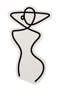 PNG feminine line art sticker with white border, transparent background