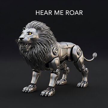 Futuristic silver robotic lion with mechanical details