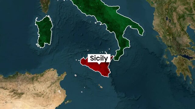 Animated map highlighting Sicily's location within Italy video footage