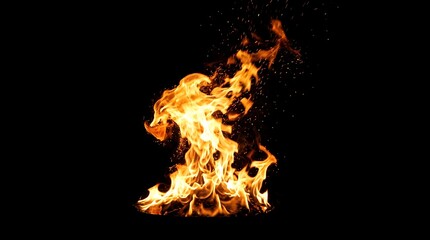 Fototapeta premium The captivating dance of vibrant flames against a stark black background, showcasing intense heat and light in a mesmerizing display