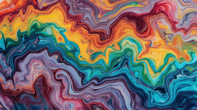 Abstract rainbow acrylic pour fluid marbled texture