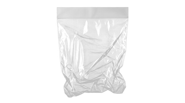 Translucent wrinkled plastic ziplock bag packaging mockup on a transparent background