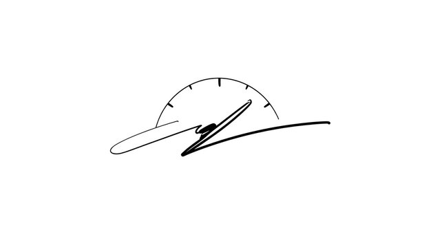 Handwritten signature with arc white background.