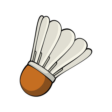Badminton shuttlecock vector illustration with white feathers and brown cork head isolated on transparent background for sports graphic design