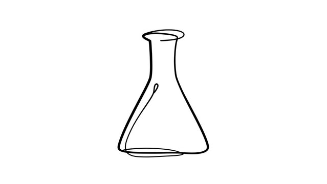 Erlenmeyer flask line drawing white background.