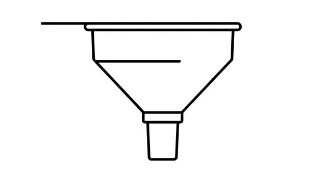 Funnel icon line art white background.