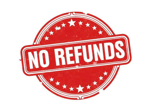 Red round rubber stamp with no refunds text isolated on transparent background