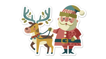 Fototapeta premium Cute cartoon Santa Claus with reindeer isolated on white