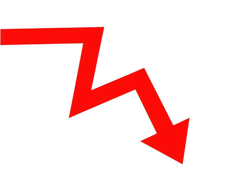 Red zigzag arrow pointing down showing a decline or financial loss concept