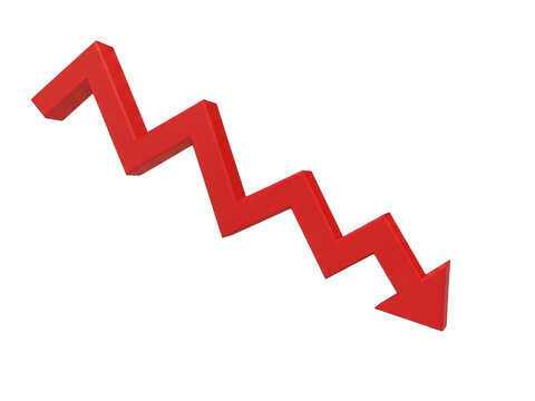 Red zigzag arrow pointing down showing decline or loss