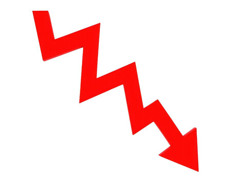 Red zigzag arrow pointing down showing decline or negative financial trend
