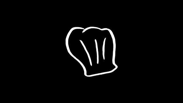 Chef hat hand drawn animation, animated cook hat motion graphic illustration, kitchen cooking bakery toque line art sketch doodle loop clip art icon design