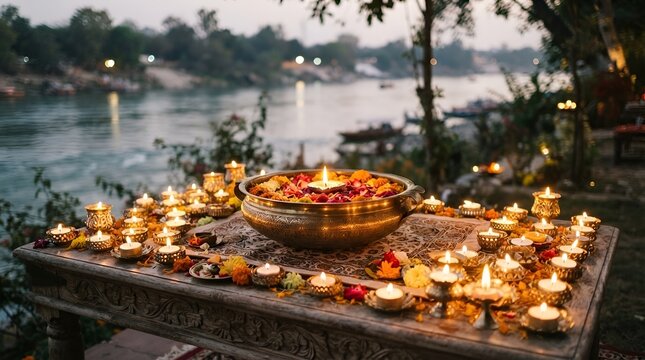 Holidays and celebrations concept - Indian holidays lifestyle. Holika Dahan, Navratri, Gudi Padwa. Festive dinner at