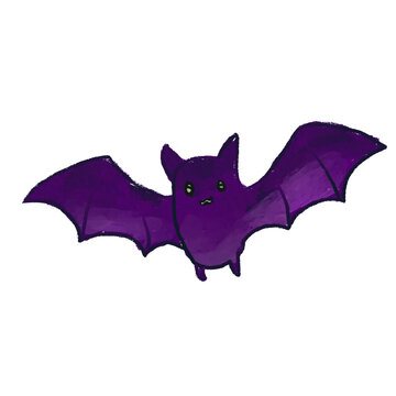 Cute purple bat flying hand drawn halloween character illustration
