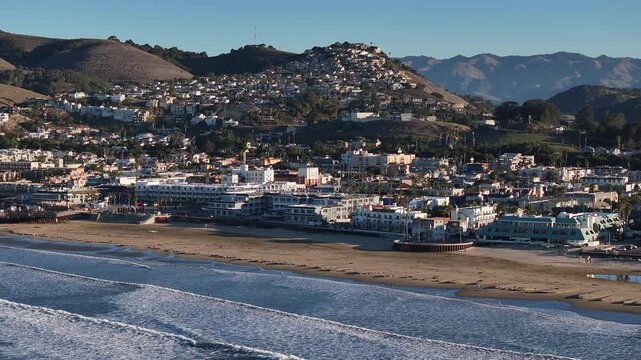 Aerial view of the beach scenery in Pismo Beach, California, USA.