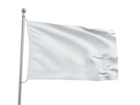 Waving white flag on a metal pole isolated on a transparent background