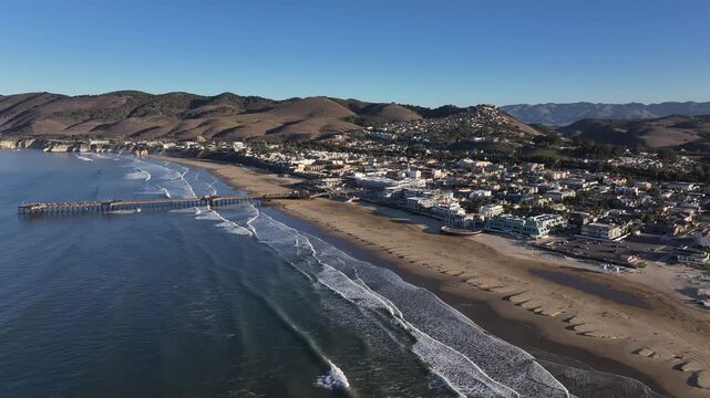 Aerial view of the beach scenery in Pismo Beach, California, USA.