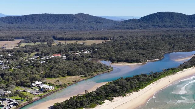 Aerial View of River Mouth and Beach at South West Rocks