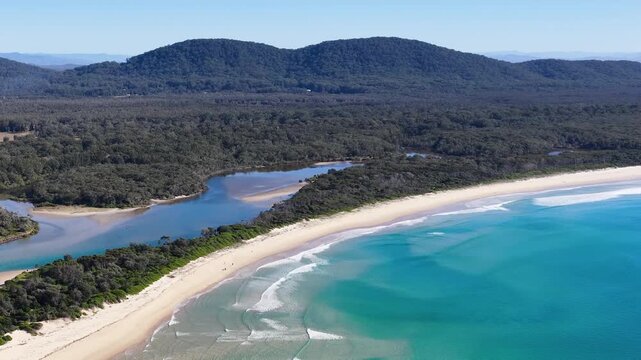 Aerial View of Turquoise Ocean and River Mouth at South West Rocks