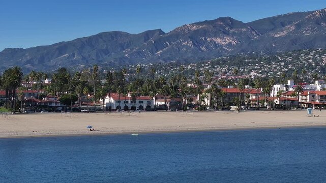 Aerial view of the coastal scenery of the beach city of Santa Barbara, California, USA