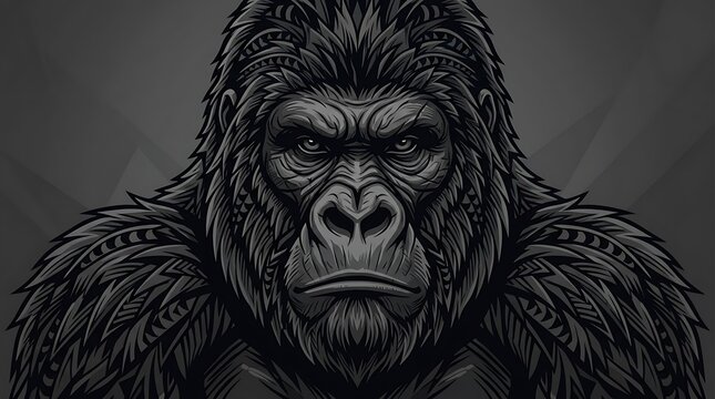 Powerful Silverback Gorilla Head Vector Illustration