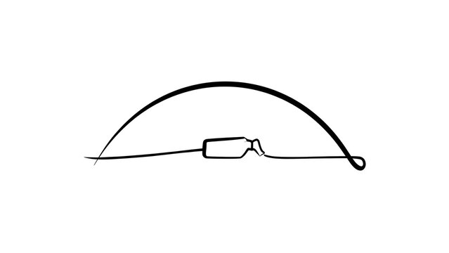 Simple fishing hook and line drawing white background.