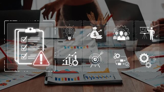 Team Collaboration and Project Management with Visual Data Representation on a Wooden Desk in an Office Setting Sigmoid