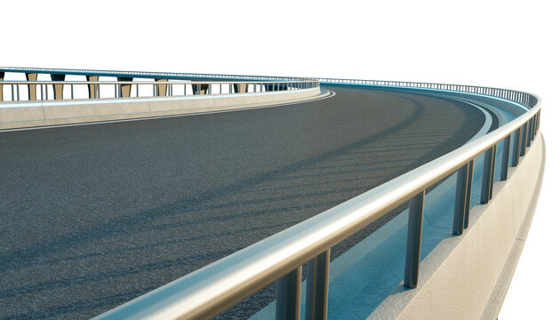 3d rendering Flyover road curve with concrete barriers and metal railing