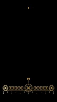 Vertical animated golden cogwheel lower border with mechanical gear baseline on dark canvas