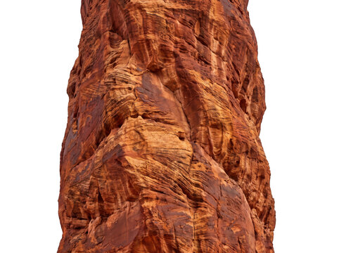 Rugged sandstone cliff formation with detailed rocky texture as isolated on transparent background