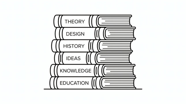 Stack of books line art illustration with education concept text