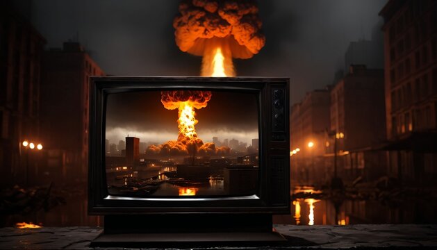 Television showing nuclear explosion broadcast