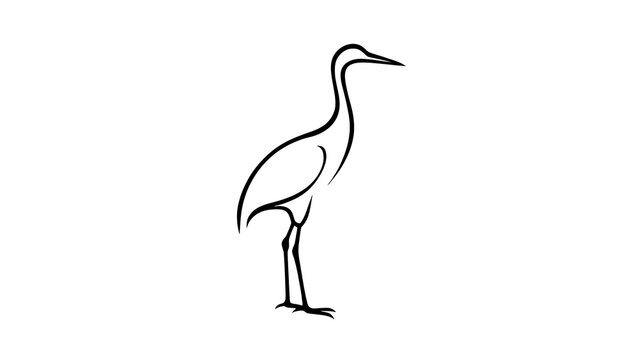 Minimalist crane bird illustration white background.