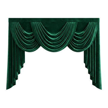 Elegant dark green velvet curtain valance with luxury fabric drapes for classic window interior decoration