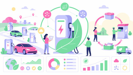 Fototapeta premium Green EV Infrastructure and Reusable Container Cycle Dashboard