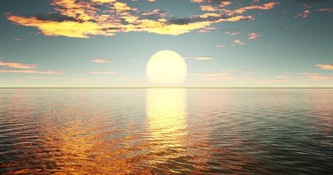 Timelapse clouds on sunset sky and beach wave background. Nature and summer concept. 3d render.