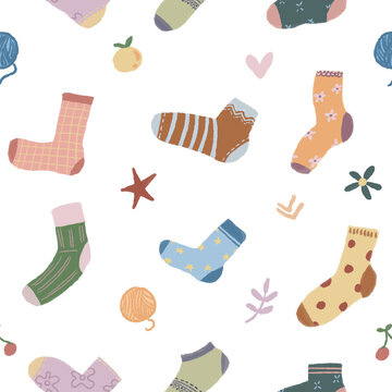 Cute seamless pattern socks autumn vibes element wallpaper colorful