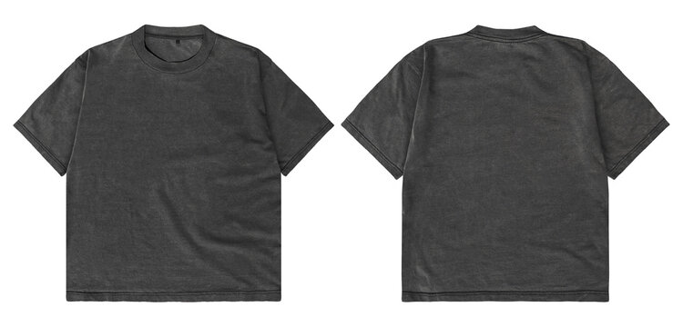 Blank Oversized Vintage Washed Black T-Shirt Mockup, Front and Back View, Isolated on White